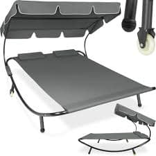 Tectake Livorno 2 Seater Black and Grey Sun Lounger With Wheels