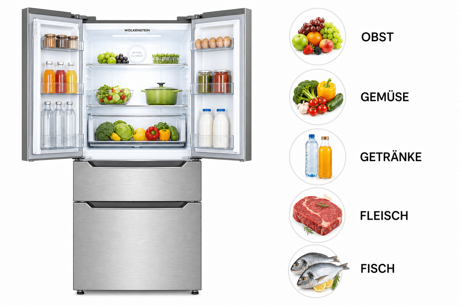 Wolkenstein Fd351.4a++Nf Ix French Door Fridge-Freezer